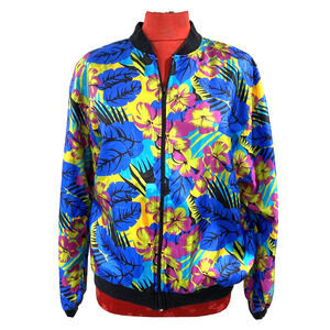 Retro 1980s silky bomber jacket zip front pockets 12 Impressions California USA